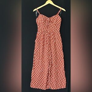 Rust Boho Floral Spaghetti adjustable Strap Jumper‎ with pockets Junior Med